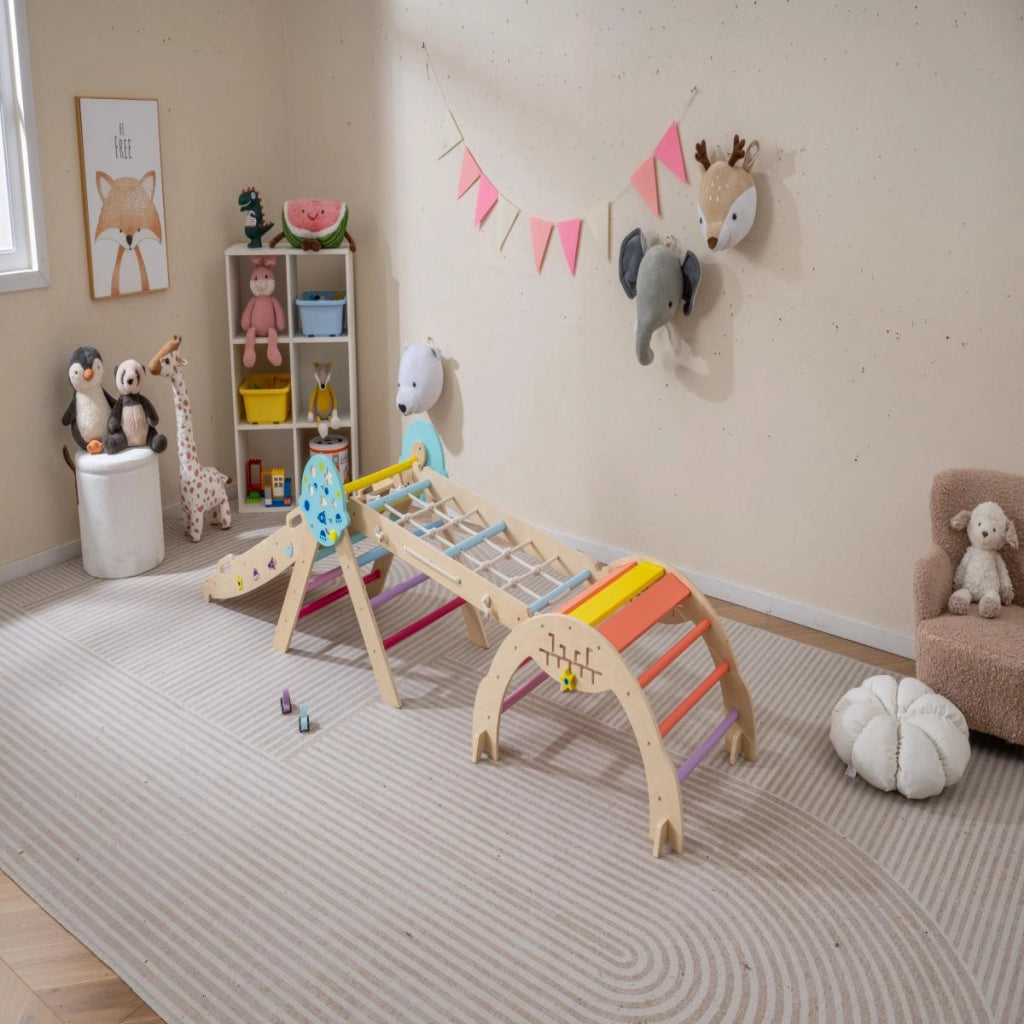 Set triangolo giocattoli pieghevoli per bambini che scalano, Triangolo palestra interno con scivolo ad arco Colorato-Arrampicate e scivoli