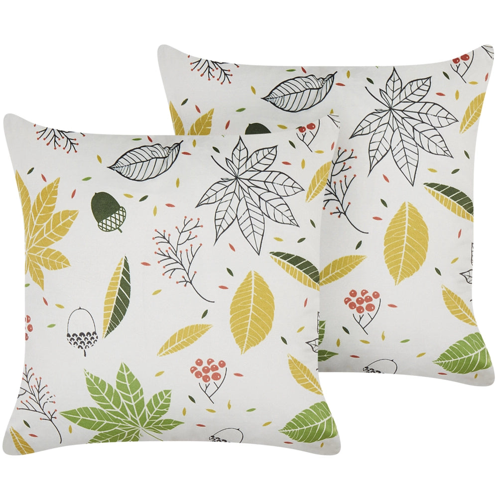 Set di 2 cuscini in velluto bianco giallo e verde 45 x 45 cm soggiorno camera da letto