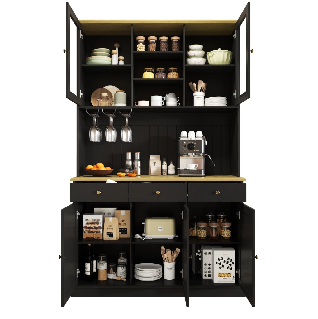 Credenza buffet alta con ante in vetro; cassetto e vano chiuso 120x40x191 cm; nero