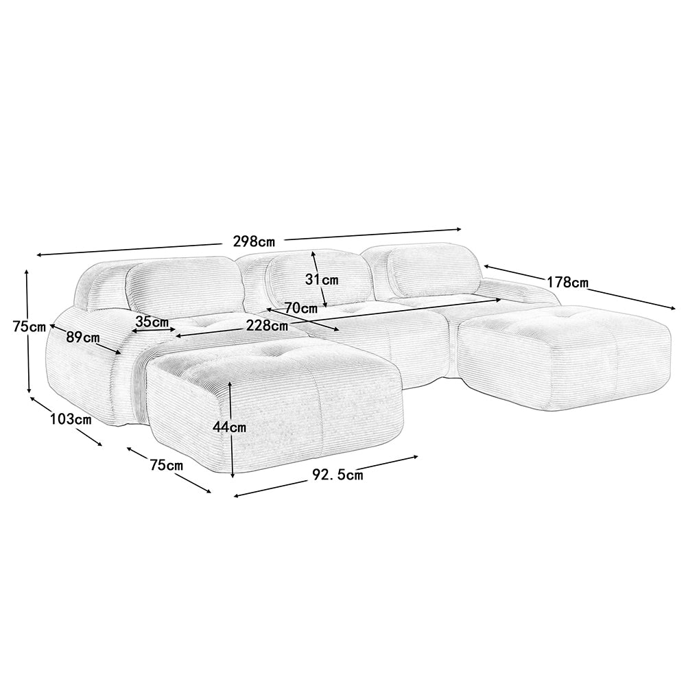 Divano a U in velluto premium - Xylo - Senza montaggio, antiscivolo, braccioli XL, 32D, grigio