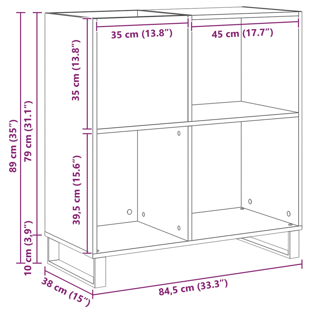 Mobile porta vinili con lo scaffale Rovere Nero 85 x 38 x 89 cm 862916