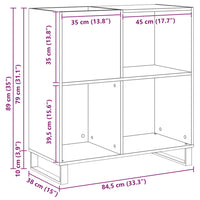 Mobile porta vinili con lo scaffale Rovere Nero 85 x 38 x 89 cm 862916