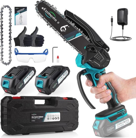 Mini Segatutto a Batteria 6 Pollici - Segatrice Manuale Elettrica con 2 Batterie Ricaricabili e Caricabatterie per Giardino e Lavorazione del Legno