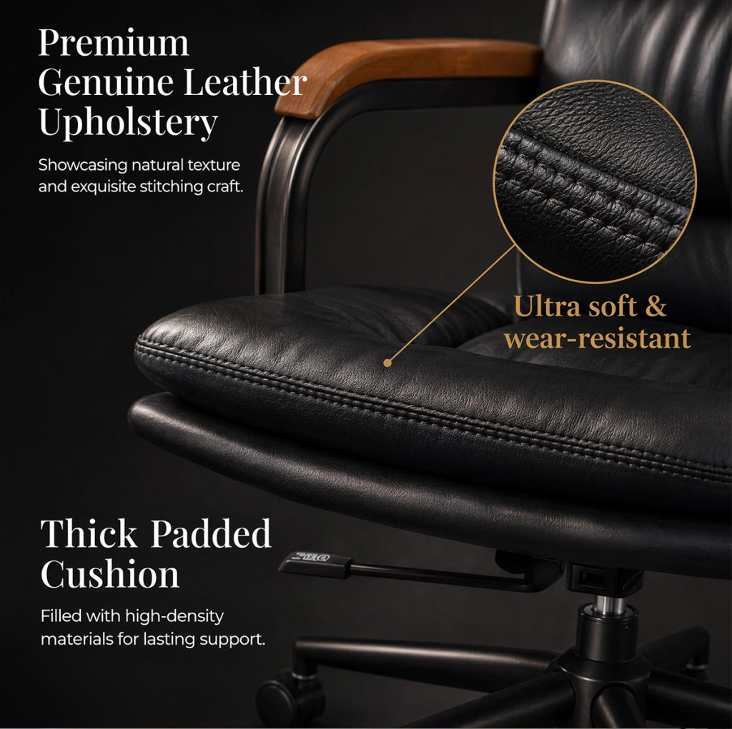 Sedia da ufficio girevole ergonomica regolabile in altezza; pelle e metallo; nera