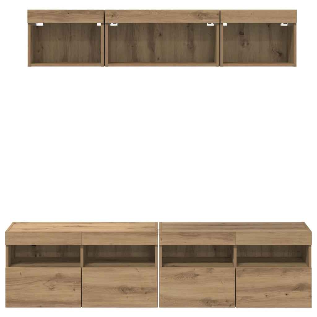 Mobile Porta TV con LED 5 pz-Credenza per TV Rovere artigianale 251092