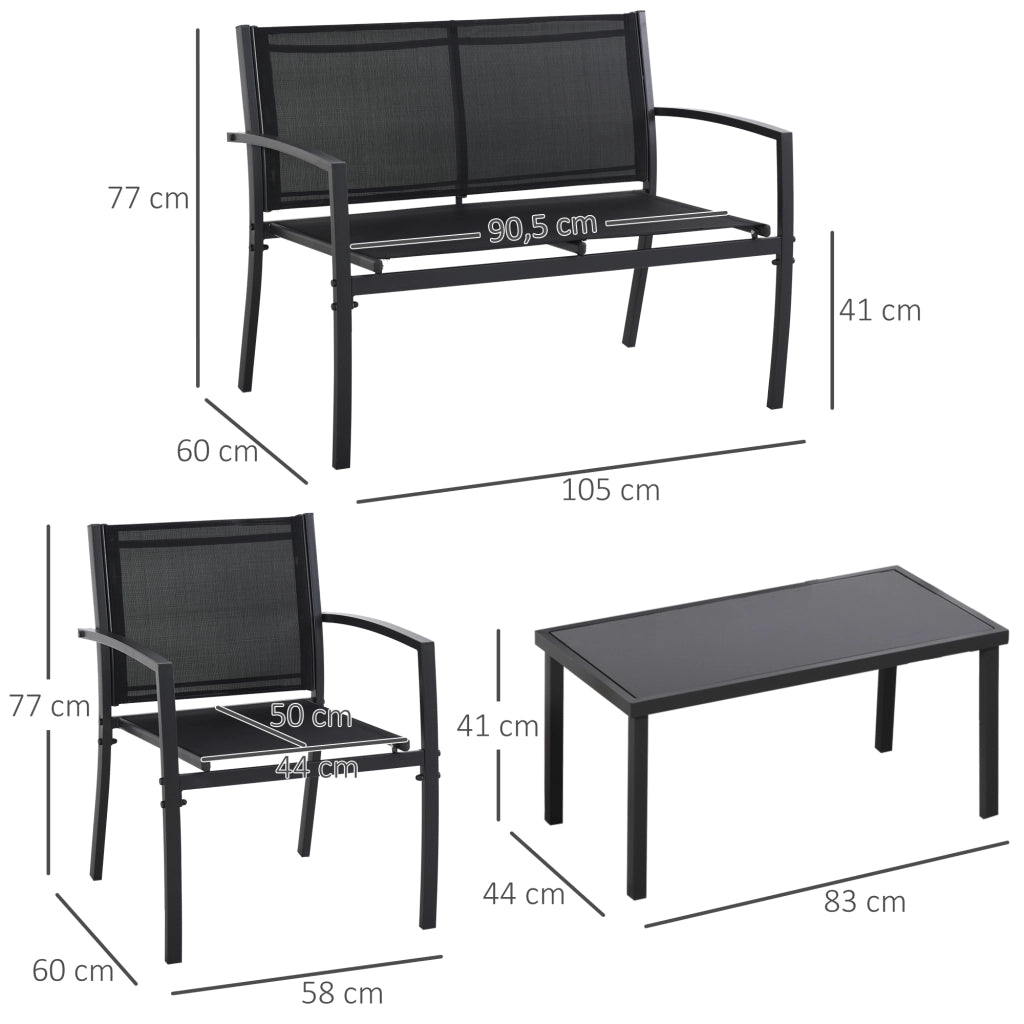 Set Giardino 4 Pezzi con Divano 2 Posti, 2 Poltrone e Tavolino ¨C Zephmum ¨C Nero