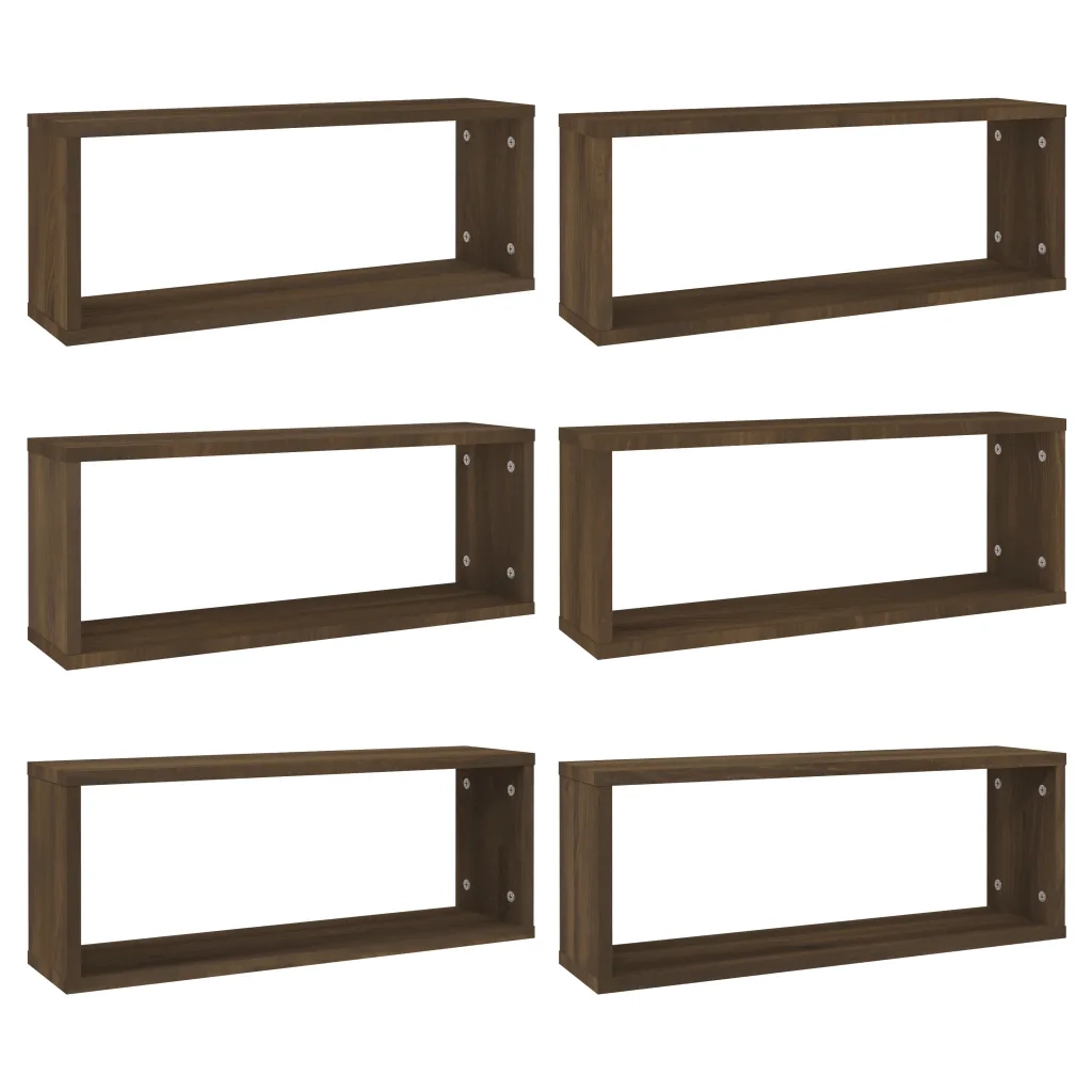 Mensole Cubo Muro 6pz Rovere Marrone 60x15x23 Legno Multistrato cod mxl 33006