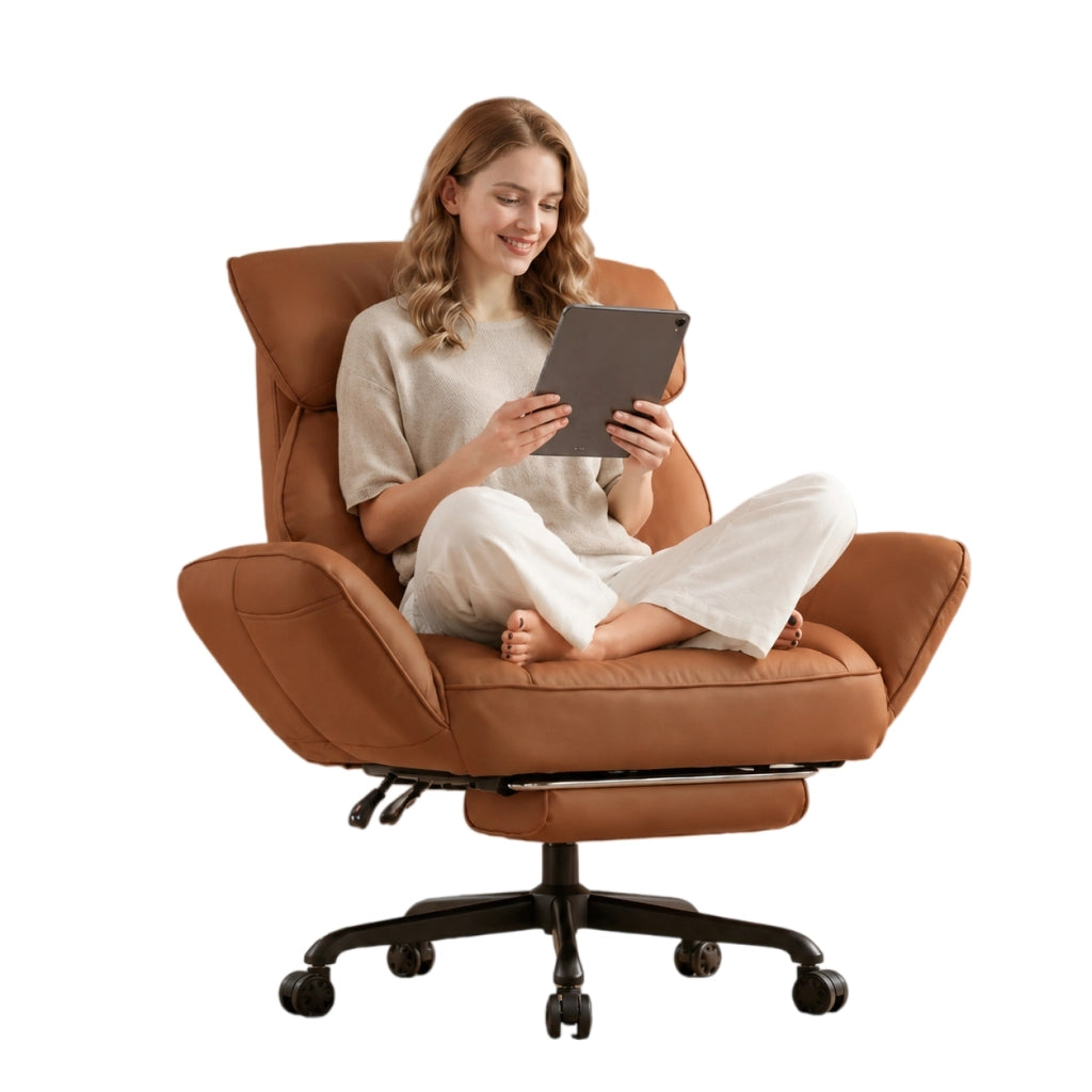 Sedia da ufficio ergonomica - Con corrimano e poggiapiedi - Con braccioli regolabili - Schienale regolabile - Marrone
