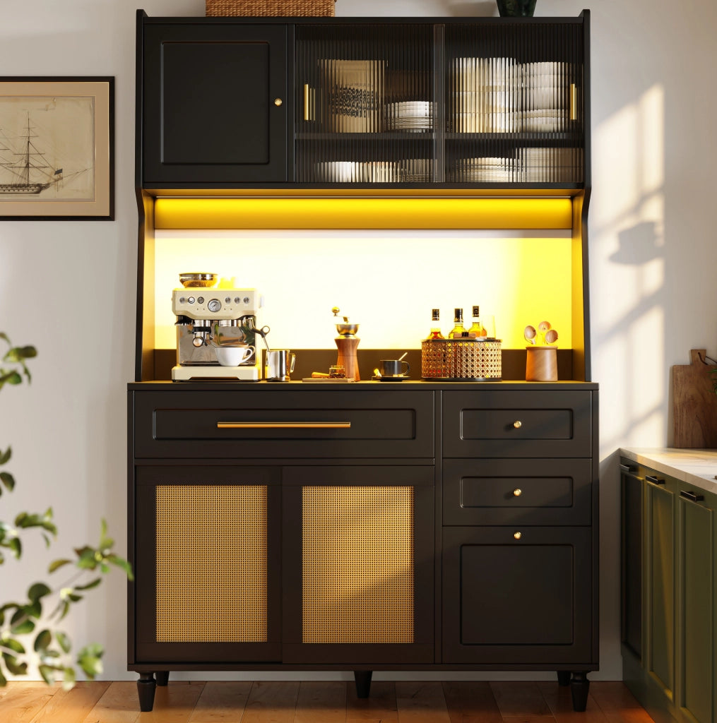 Mobile LED-illuminato Buffet in MDF con ripiani regolabili, 120x45x195,5 cm, nero