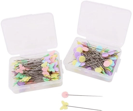 Penne per cucito 200 pezzi - Testa piatta - Cassa di conservazione - Acciaio inossidabile - Sostenibile - Manuale/Creativo - Spilla per cucito