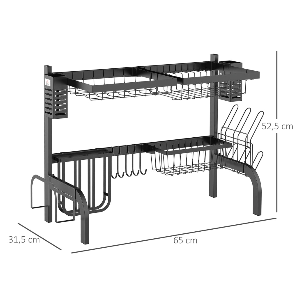 Scarico per Lavello 2 Livelli in Acciaio con 5 Ganci ¨C zephmum ¨C 65x31,5x52,5cm Nero