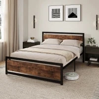 Struttura Letto Matrimoniale in Legno e Acciaio con Doghe in Stile Industriale, 160x200cm