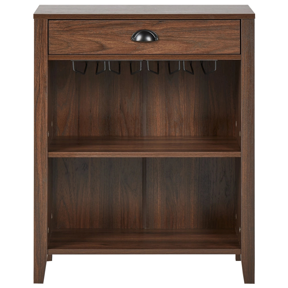 Credenza con cassetto 2 ripiani e porta bicchieri in vetro legno scuro stile moderno soggiorno