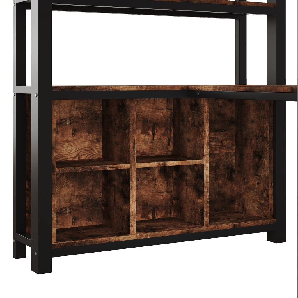 Letto a soppalco 90x200 cm in MDF e metallo nero con scrivania; appendiabiti e ripiani