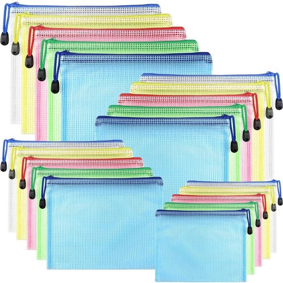 Documenti trasparenti PVC con chiusura a rilascio, A3/A4/A5/A6, 5 colori, pacchetto da 20 unità