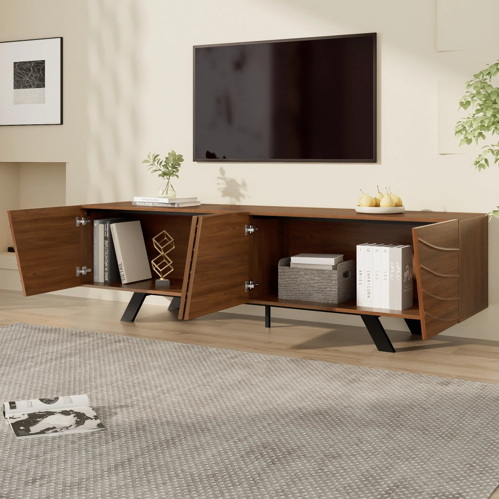Mobile TV 160x39x50.5 cm; frontale ondulato con grande spazio contenitore; MDF; noce