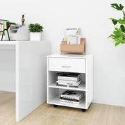Mobiletto con Ruote Bianco Lucido 46x36x59 cm Legno Multistrato 808473