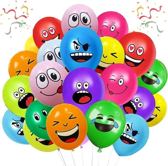 Balloni Latex 200 Stuks 30 cm con Emoticon - Balloni divertenti per Festa dei Bambini, Compleanno e Decorazione di Festa