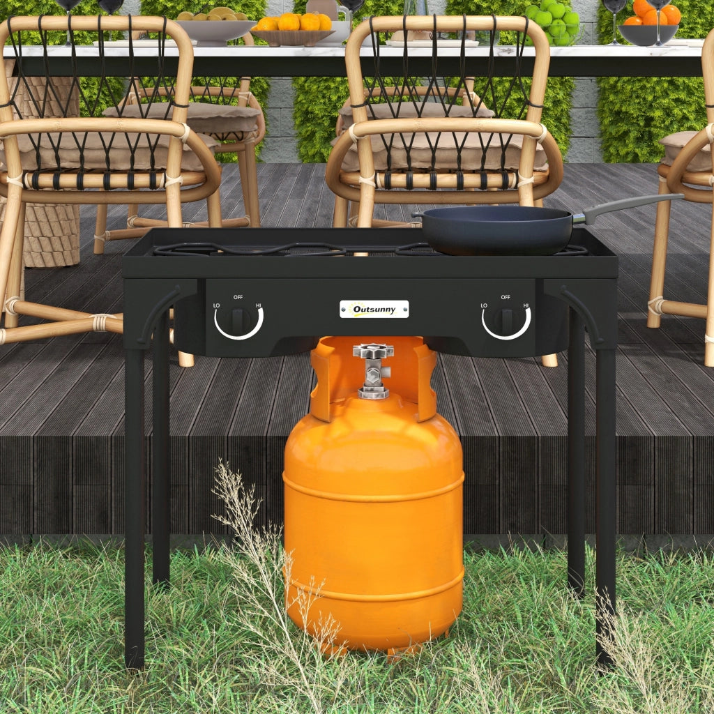 Fornello a Gas da Campeggio 2 Bruciatori ¨C zephmum ¨C 9.2 KW Nero Metallo