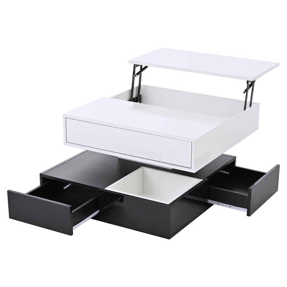 Tavolino geometrico - Xylo - 70x70cm 3 cassetti bianco/nero