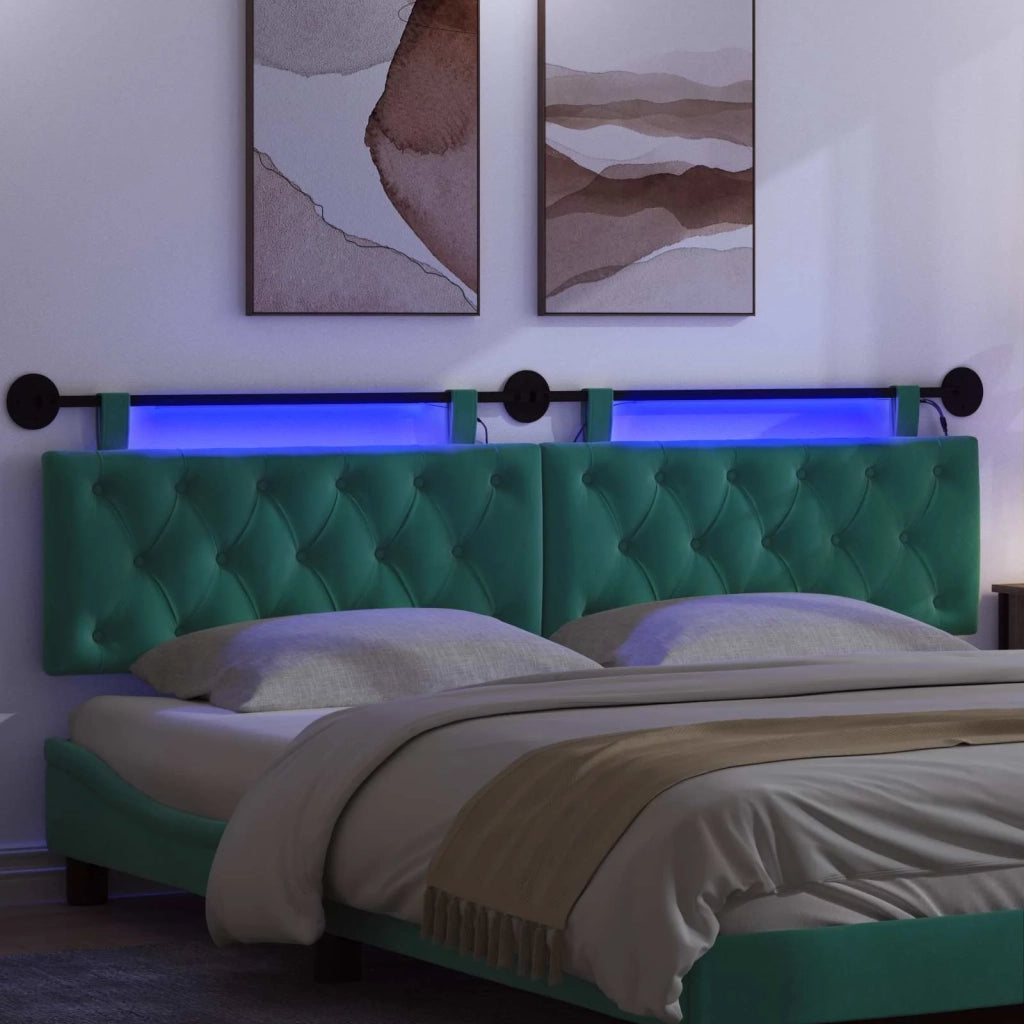 Testiera sospesa Con luce LED Turchese Velluto