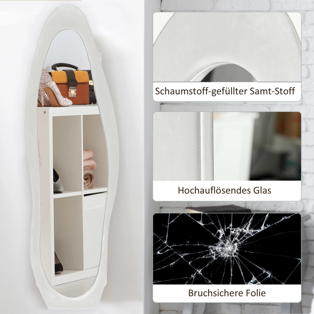 Specchio a figura intera 50 x 160 cm, specchio da terra con cornice rivestita in velluto, specchio da parete ondulato irregolare per camera da letto,
