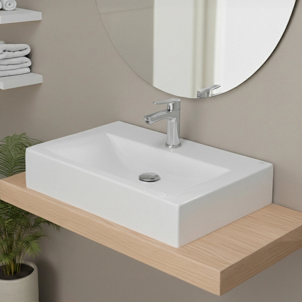 Lavabo da appoggio rettangolare 65x42 cm bianco Rak modello Scoop