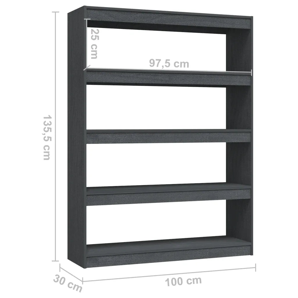 Libreria Divisorio-Scaffale per Libri-Mobile di Stoccaggio Grigio 100x30x135,5 cm in Legno di Pino