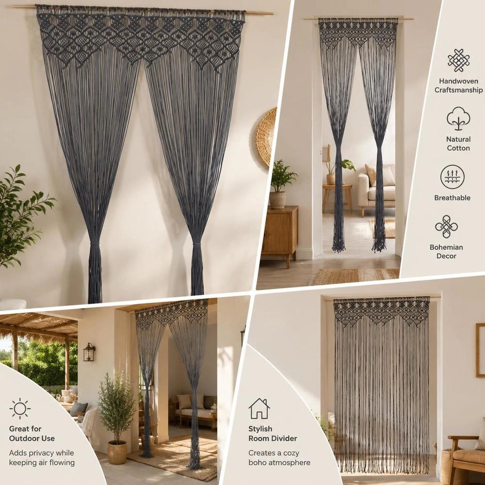 Macrame Curtain Anthracite 140x240 Cm Cotton