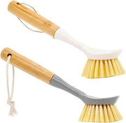 Due spazzole per la pulizia con manico in legno per utensili da cucina, piatti e padelle