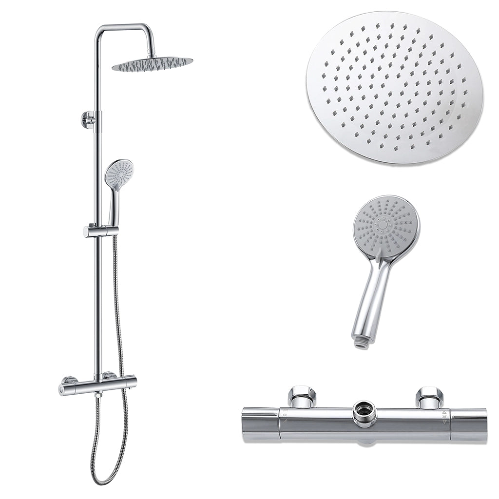 AICA ITALY Sistema Doccia con Miscelatore Termostatico a 38℃ e Soffione Rotondo da 25cm Altezza Regolabile 72-120cm Cromo