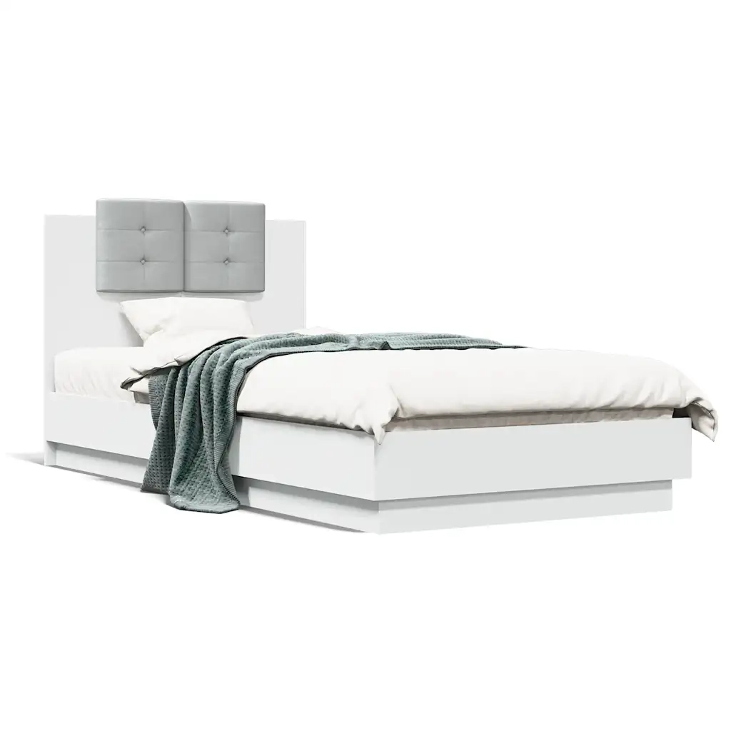 Letto singolo | Letto per adulti | Giroletto con Testiera e LED Bianco 75x190 cm