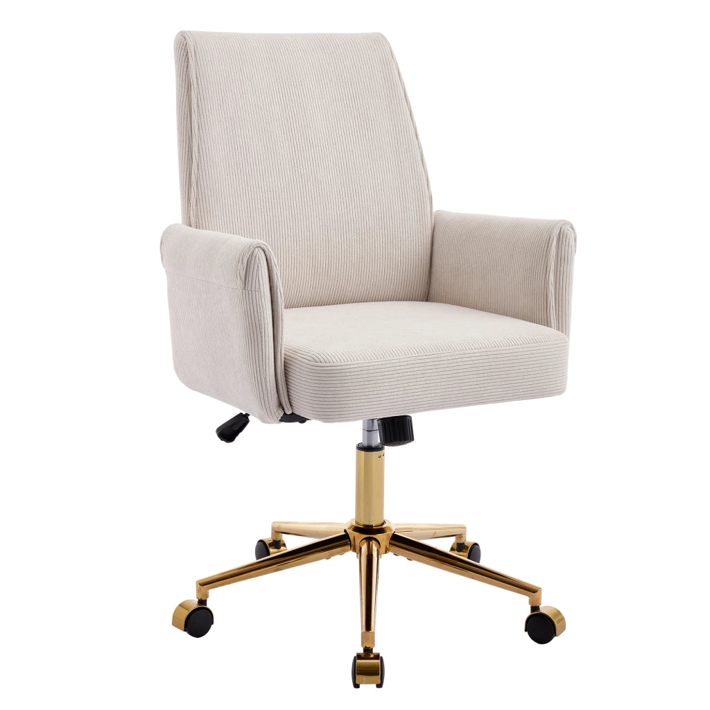SEDIA ergonomica in velluto a coste bianca con base dorata