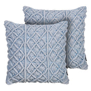 Set di 2 cuscini decorativi blu cotone macramè 40 x 45 cm corda Boho Retro Decor accessori