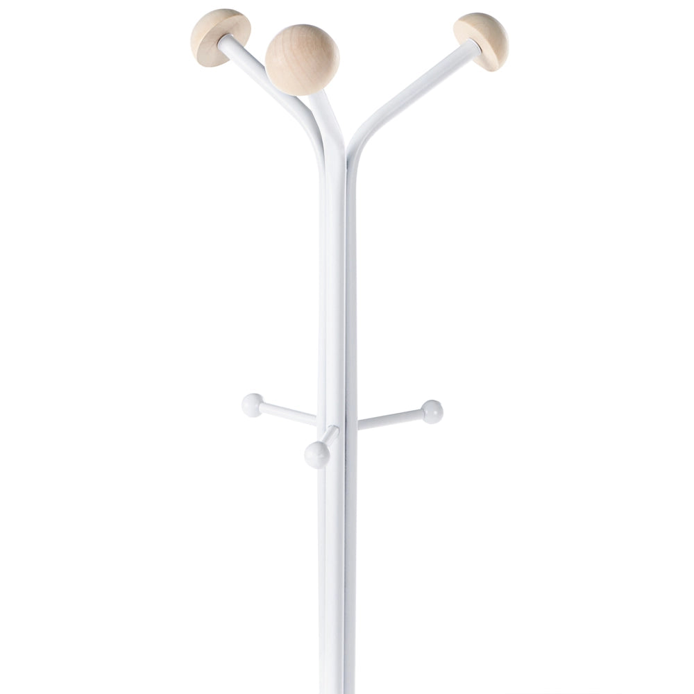 Appendiabiti in acciaio bianco, 176 cm, appendiabiti da terra con dettagli in legno e 6 ganci, moderno per ingresso