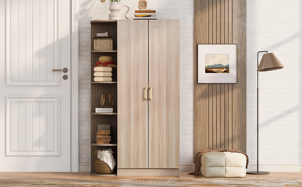 Scaffale a doppie ante con ripiani e cassetti per camera da letto soggiorno e ufficio in MDF colore legno 90 × 55 × 170 cm
