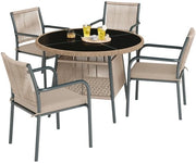 Set di Mobili da Giardino - Rotang - Tavolo a Rondi - 4 Sedie - Struttura in Acciaio