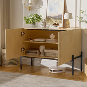 Credenza con 2 ante e gambe in metallo, design ad arco per soggiorno e sala da pranzo, naturale, 100 × 40 × 75 cm