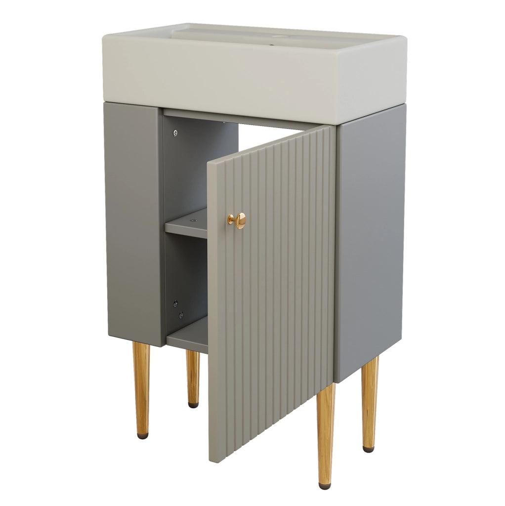 Mobile lavabo e mobiletto bagno 55 cm colore grigio chiaro con lavabo in ceramica lucida
