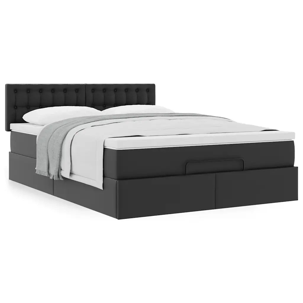 Struttura Letto Pouf con Materasso Nero 140x200 cm Similpelle