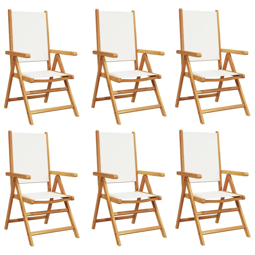 Sedie da Giardino Reclinabili 6pz Bianco Crema Tessuto e Legno 3214539