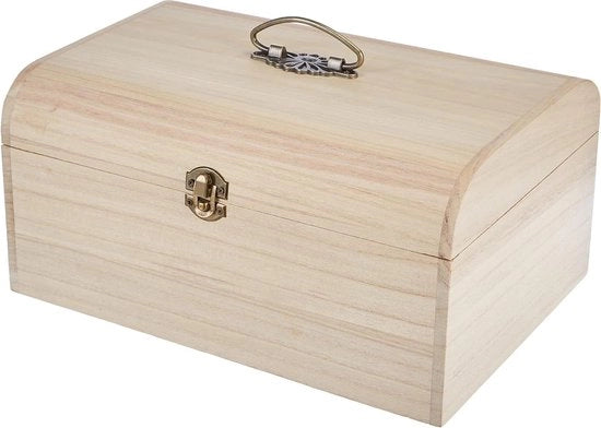 Cassa in legno 295 x 205 x 14 cm - decorazione in stile antico - impugnatura e chiusura in metallo - cassetto per fai da te - cassetto per attrezzi - legno naturale non verniciato