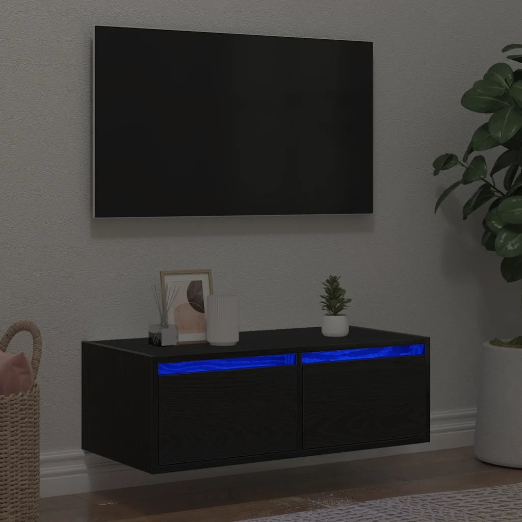 Mobile Porta TV con Luci LED Rovere Nero 75x35,5x25 cm 860230