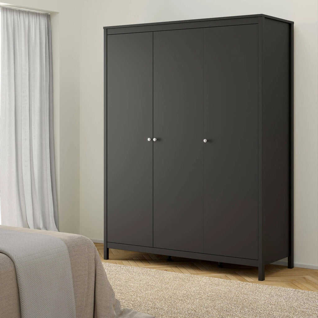 Guardaroba 3 ante Conti, Mobile camera da letto, Cabina armadio portabiti, Armadio appendiabiti, 150x58 h199 cm, Nero