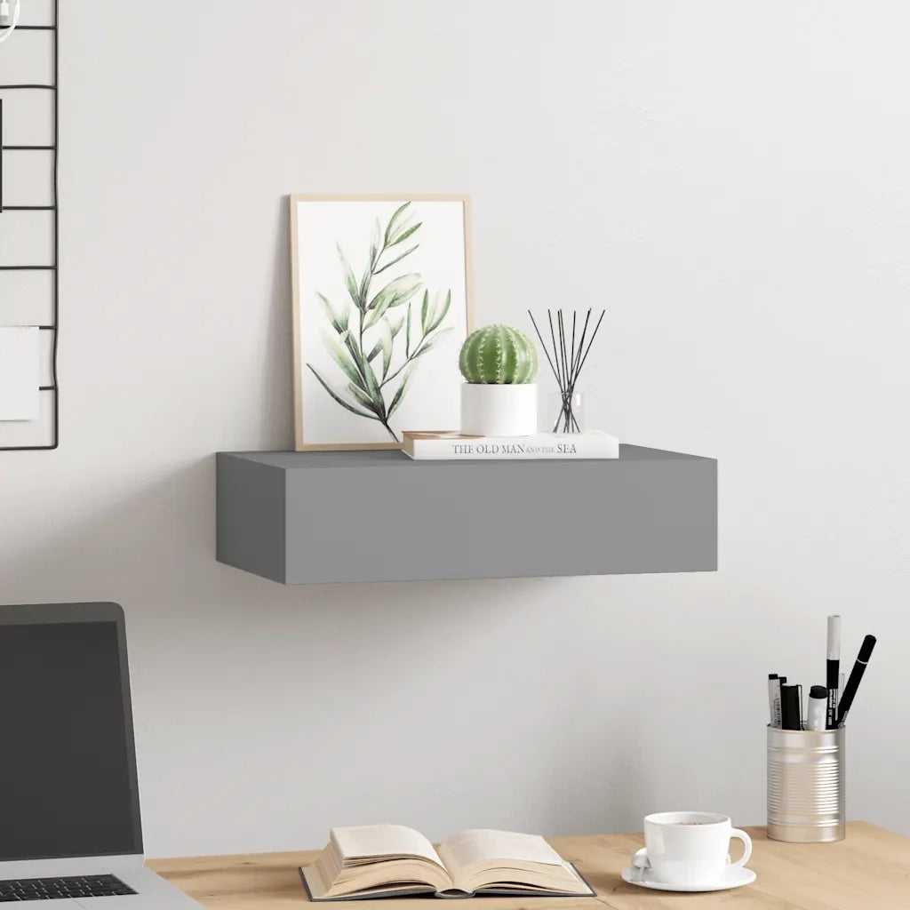 Scaffale con Cassetti da Parete | Mensola sospesa Grigio 40x23,5x10 cm in MDF