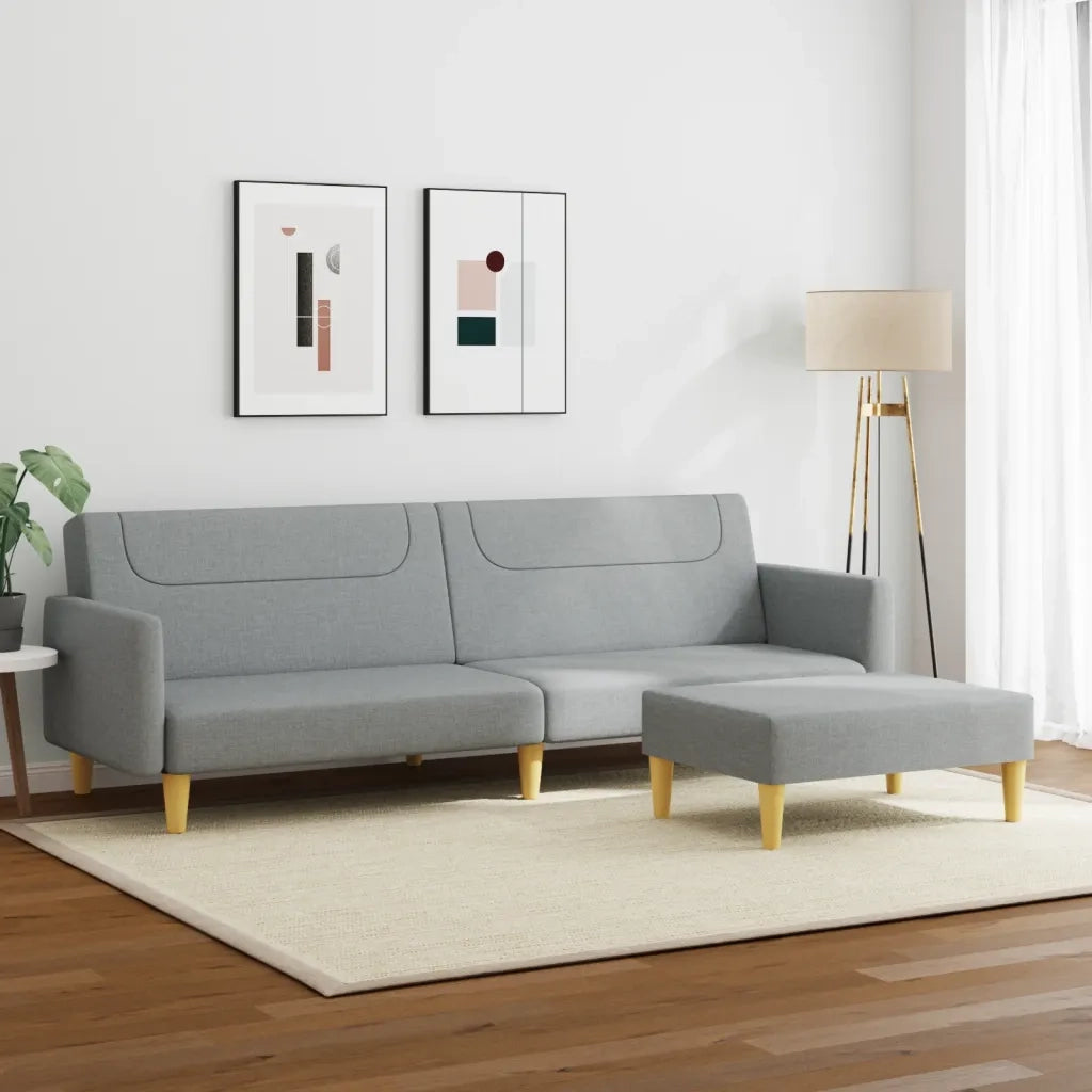 Divano Letto a 2 Posti con Poggiapiedi-Sofa Letto 2 Posti-Daybed Grigio Chiaro in Tessuto 895934