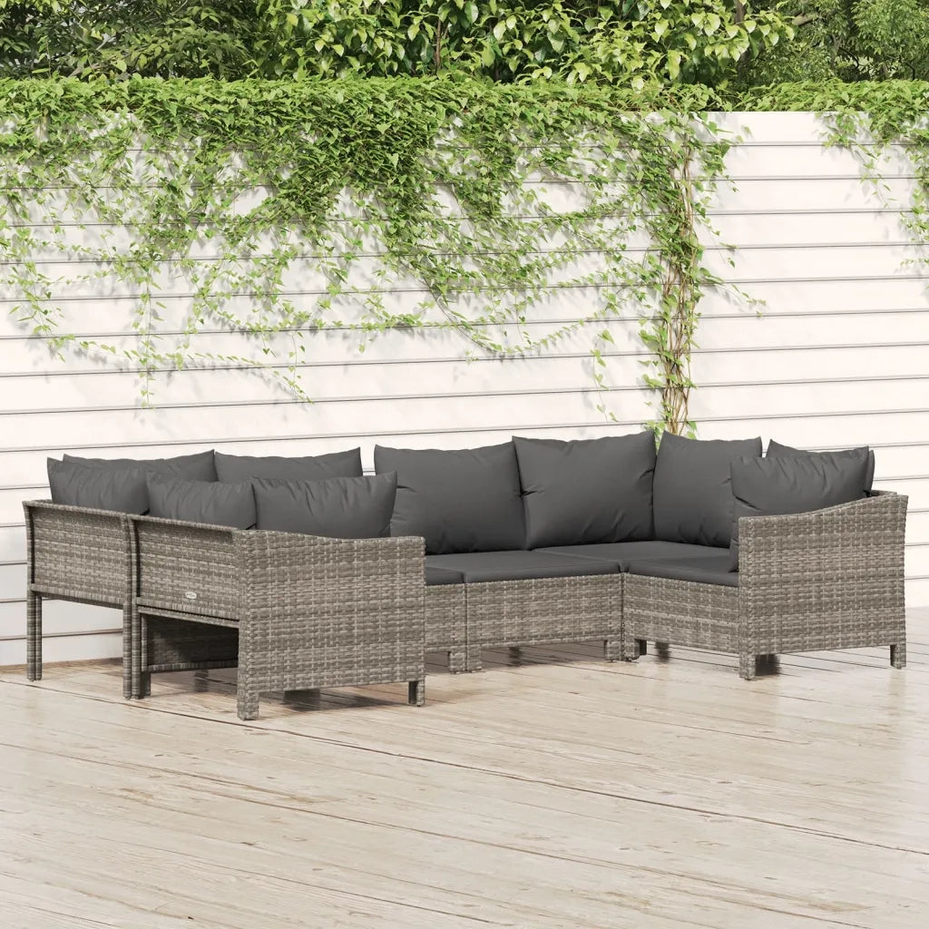 Set Divani da Giardino 6 pz con Cuscini in Polyrattan Grigiocod mxl 76650
