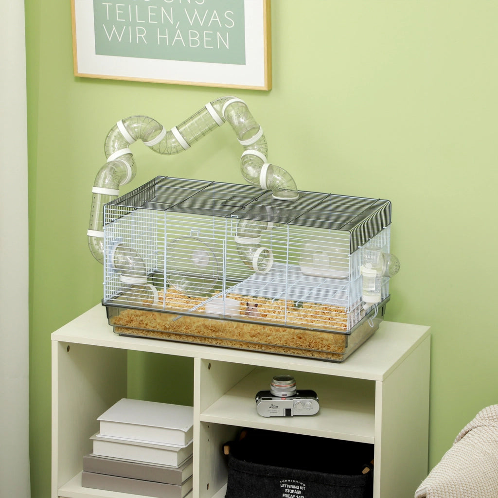 Gabbia per criceti con tunnel e accessori ¨C zephmum ¨C 58x32x31 cm grigio