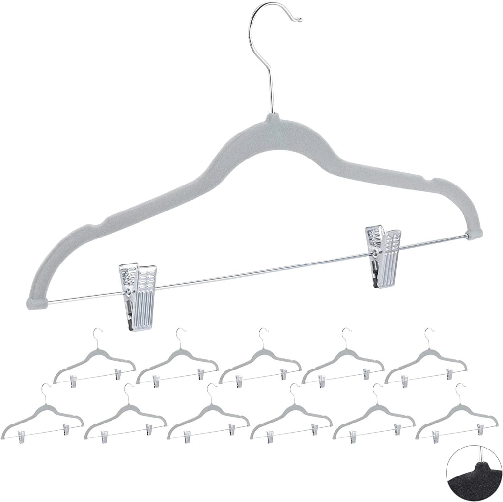 Set di 12 grucce con clip in velluto grigio 13_0000754_2