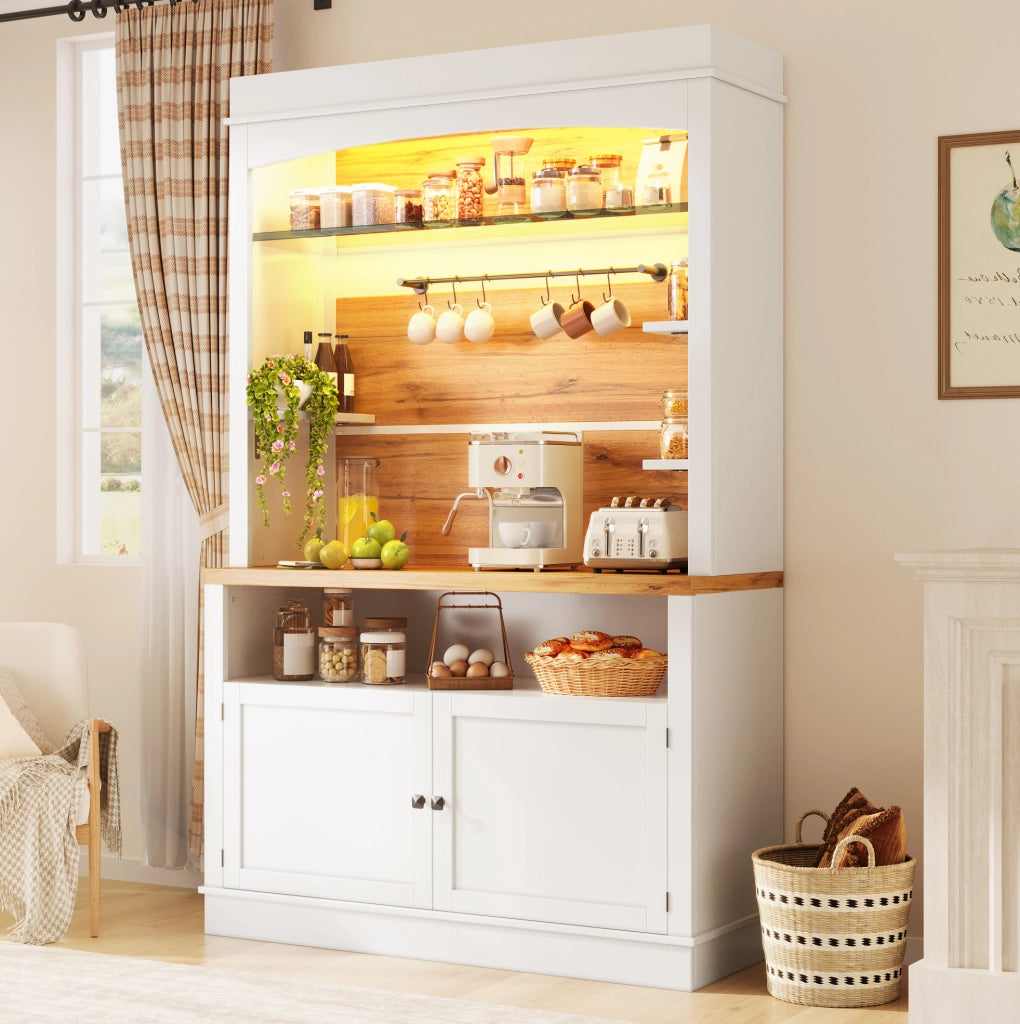 Credenza alta 107x34x184 cm con illuminazione RGB controllabile da app; MDF e metallo; bianco